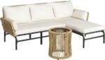 Yaheetech 3 Pieces L-Shaped Conversation Sofa Set, Outdoor Patio Furniture Set w/Detachable Lounger, Thick Cushions, Glass Side Table for Patio, Backyard, Porch, Garden - Image 2