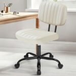 DUMOS Armless Home Office Desk Chair -Small Ergonomic with Low Back Lumbar Support, Height Adjustable PU Leather Computer Task with 360° Swivel Rolling Wheels, for Small Space, Beige White - Image 2
