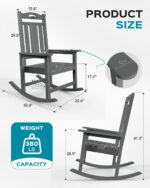 Ciokea Outdoor Rocking Chair, Gray HDPE Rocking Chairs for Outside, All-Weather Comfortable Patio Rockers for Front Porch Deck Balcony - Image 4