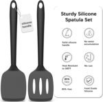 Coukre 2 Pack Silicone Spatula Set, High Heat Resistant, BPA Free Kitchen Spatula, Solid & Slotted Turner for Non-Stick Pans, Sautéing, and Flipping (2, PureBlack) - Image 3