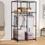 SORCEDAS Portable Wardrobe Closet Storage Organizer Metal Hanging Rack Non-Woven Fabric 34 Inch Coffee (34 Inch, Coffee) - Image 5