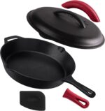 Cuisinel Cast Iron Skillet with Lid - 12"-inch Pre-Seasoned Covered Frying Pan Set + Silicone Handle & Lid Holders + Scraper/Cleaner - Indoor/Outdoor, Oven, Stovetop, Camping Fire, Grill Safe Cookware - Image 2