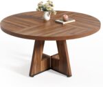 LITTLE TREE Round Dining Table for 4-6 People, 47 Inches Dining Room Table with Wooden Pedestal Base, Brown Dinner Tables, Circle Kitchen Tables for Dining Room, Kitchen, Living Room(Table Only) - Image 2