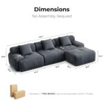 LIKIMIO 118" Modern L-Shaped Modular Sectional Sofa for Living Room, Corduroy Upholstery Dark Grey-Blue, Oversized 3-Seater Couch with Deep Seat and Movable Ottoman – No Assembly - Image 3