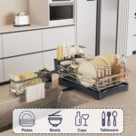 Dish Drying Rack, 304 Stainless Steel Dish Racks for Kitchen Counter with Cutlery Holder & Sponge Holder, Large Dish Drainer with Removable Drainboard, 11.8''W x 16.7''L - Image 4