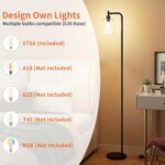 Industrial Floor Lamp with Glass Shade - Black, LED Bulbs, Foot Pedal Switch, Easy Assembly - Image 4