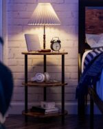 Small Round End Table - 3 Tier Design Accent Table, Narrow Side or Bedside Stand, Industrial Vintage Nightstand for Bedroom, Living Room, or Small Spaces, Rustic Brown - Image 7