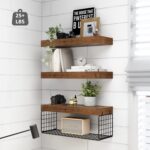 QEEIG Bathroom Shelves Over Toilet - Wall Mounted Floating Shelves Toilet Paper Storage Small Farmhouse Decor Shelf 16 inch Set of 3, Rustic Brown (019-BN3) - Image 5