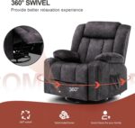 COMHOMA Recliner Chair,360° Swivel Rocker Glider Recliners with Cup Holders, Upholstered Fabric Rocking Chair for Adults,Manual Reclining Single Sofa for Living Room,Gray - Image 5
