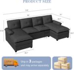 Shintenchi 110" Sectional Couch for Living Room,4 Seat U Shape Couch with Double Chaise,Modular Sofa Couches Sleeper with Thick Cushion & Soft Backrest,Black - Image 3