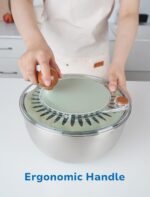 Stainless Steel Salad Spinner, Lettuce Spinner with Drain, Non-Slip Base, Stop Button, Vegetable Dryer, BPA Free, 5.3 Qt - Image 5