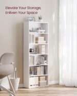 VASAGLE CUSTOS Collection - Bookshelf, 6-Tier Bookcase, Book Shelf, Open Storage Shelf, 9.4 x 23.6 x 63.3 Inches, for Living Room, Home Office, Dinning Room, Cloud White ULBC166T14 - Image 5