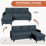 Vongrasig Sectional Sleeper Sofa, Pull Out Couch Bed with Storage, 2 in 1 L-Shaped Sofa Bed with Storage Chaise Linen Fabric for Living Room, Apartment, Small Space, Dark Grey - Image 5