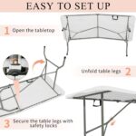 Set of 2 Folding Tables with Carrying Handle Lightweight Rectangular Portable Plastic Camping Table Steel Legs for Party, Dining, Wedding, Events, Picnic Indoor, Outdoor (6FT, White) - Image 8