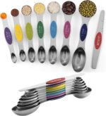 Pack of 8 Stainless Steel Magnetic Measuring Spoons Set, Dual Sided, Stackable, Adjustable Teaspoon and Tablespoon Measure Spoon with Leveler, Kitchen Gadgets - Image 2