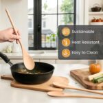 HANSGO Wooden Spoons for Cooking, 12 Inch Long Handle Wooden Cooking Mixing Oval Spoons to Baking, Stir Meals, 3PCS - Image 4