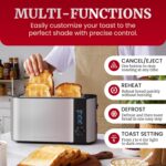 Elite Gourmet ECT-3100 Long Slot 4 Slice Toaster, Reheat, 6 Toast Settings, Defrost, Cancel Functions, Built-in Warming Rack, Extra Wide Slots for Bagels & Waffles, Stainless Steel & Black - Image 4