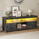 YITAHOME Farmhouse TV Stand for 65/55 Inch Television, LED Entertainment Center Television Stand with Power Outlets and Open Shelf, Media Console TV Cabinet for Living Room, Dark Grey - Image 9