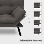 Convertible Futon Sofa Bed,71" Memory Foam Futon Couch,Detachable Cushion,Adjustable Backrest & Armrest,Linen Modern Loveseat Sleeper Recliner for Living Room,Office,Apartment,Classic Grey - Image 5