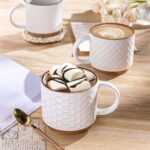 GBHOME 12OZ Stackable Coffee Mugs, Ceramic Coffee Mugs with Texture Patterns for Man,Woman,Dad,Mom, Modern Coffee Mugs Set of 4 for Latte/Cappuccino/Cocoa. Dishwasher&Microwave Safe, Off White - Image 6