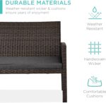 Best Choice Products 4-Piece Outdoor Wicker Patio Conversation Furniture Set for Backyard w/Coffee Table, Seat Cushions - Brown/Stone Gray - Image 4