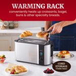 Elite Gourmet ECT-3100 Long Slot 4 Slice Toaster, Reheat, 6 Toast Settings, Defrost, Cancel Functions, Built-in Warming Rack, Extra Wide Slots for Bagels & Waffles, Stainless Steel & Black - Image 6