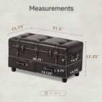 LONYKE Vintage Treasure Chest Bench with Latch Closure and Buckle Trunk, Farmhouse Faux Leather Storage Ottoman Bench for Living Room, Entryway, Bedroom, Sponge Padded ，Black Brown - Image 3