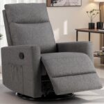 Swivel Rocking Recliner Chair with Extra Large Footrest High Back, Upholstered Glider Nursery Chair for Living Room, Bedroom & Nursery, Comfortable Deep Seat for Relaxation, Grey - Image 2