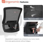 NEO CHAIR Office Desk Chair Computer High Back Mesh Gaming Seat with Ergonomic Adjustable Comfy Flip-up Armrests Lumbar Support Height for Home (Black) - Image 5