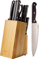 Amazon Basics 14-Piece High Carbon Stainless Steel Kitchen Knife Set with Sharpener and Pinewood Block, Black - Image 2