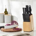 Amazon Basics 14-Piece High Carbon Stainless Steel Kitchen Knife Set with Sharpener and Pinewood Block, Black - Image 9