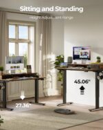 FEZIBO 48'' x 24'' Height Adjustable Electric Standing Desk with Double Drawer, Home Office Stand Up Table with 4 Height-Adjustable Feets & 2 Hooks, Vintage Brown - Image 5