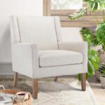 COLAMY Modern Wingback Living Room Chair, Upholstered Fabric Accent Armchair, Single Sofa Chair with Lounge Seat and Wood Legs for Office/Bedroom/Reading Spaces, Beige - Image 2