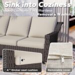 77'' Patio Sofa, All Weather Outdoor Rattan Wicker 3-Seat Sofa High Back Couch with Premium Cushions for Garden Backyard Porch(Brown/Beige) - Image 4