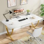 Tribesigns Executive Desk, 63” W x 31.5” D Large Office Desk, Modern Computer Desk Conference Table Meeting Room Table, Business Furniture for Home Office, White and Gold - Image 4