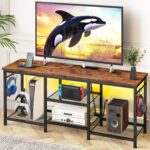 YGEOMER TV Stand Entertainment Center for 55 Inch TVs, with Charging Station and Lights Open Storage Shelves, TV Media Console, Open Storage Shelf with Sound Rack for Living Room, Rustic Brown - Image 2