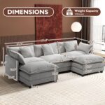 Ihanherry 111.4" U Shaped Modern Cloud Sofa Modular Sectional Couch with 2 Ottoman, 5-Seat Chenille Deep Seat Sofa with Pillow for Living Room, Bedroom and Apartment, Grey - Image 3