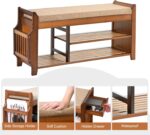 Shoe Bench with Hidden Drawer and Side Holder, 2 Tier Entryway Bench with Storage 39.4 in, Bamboo Shoe Rack with Cushion for Entryway Hallway Living Room Bedroom - Image 9