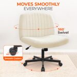 Orange Factory Criss Cross Chair Wheels Wide Cross Legged Office Desk Vanity Chair Comfy Fabric Armless Adjustable Swivel for Home Computer Task (Beige) - Image 6