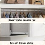 LIKIMIO Farmhouse Wardrobe Closet with Doors, 70" Bedroom Armoires with LED Lights and Hanging Rod, Wooden Large Wardrobe Cabinet with 2 Drawers and 1 Cabinet, Classic White - Image 9