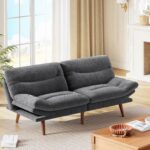 Marsail Futon Sofa Bed, Futon Couch with Adjustable Backrest & Armrests, Convertible Small Sleeper Sofa Bed for Small Apartments, Study Room, Office, Corduroy Loveseat, Grey - Image 4