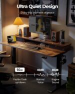 FEZIBO 48'' x 24'' Height Adjustable Electric Standing Desk with Double Drawer, Home Office Stand Up Table with 4 Height-Adjustable Feets & 2 Hooks, Vintage Brown - Image 6