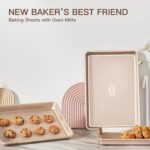 HONGBAKE Baking Sheet Pan Set of 3, Cookie Sheets for Oven, Nonstick Half/Quarter/Jelly Roll Pans with Diamond Texture Pattern, 0.8mm Thick Heavy Duty Cookie Tray, Champagne Gold - Image 8
