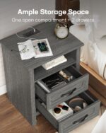 Marsail Farmhouse Nightstand with Charging Station, Bedside Table with 2 Drawers Storage and Open Shelf, Bedside Cabinet for Bedroom, Rustic Side Table, Gray - Image 6