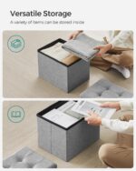 SONGMICS Mazie Collection - Small Folding Storage Ottoman, Foot Rest Stool, 12.2 x 16.1 x 12.2 Inches, 286 lb Load Capacity, for Living Room, Bedroom, Home Office, Dorm, Light Gray ULSF102G02 - Image 6