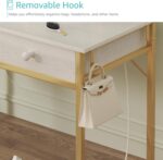Makeup Vanity Desk No Mirror with Chair for Girls, White Small Vanity Table Set with Fabric Drawers, Power Outlet Without Mirror, Modern Make Up Desk for Bedroom - Image 8