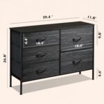 WLIVE Dresser for Bedroom with 5 Drawers, Wide Dressers with Drawer Organizers, Chest of Drawers, Fabric Dresser for Living Room, Closet, Hallway, Charcoal Black Wood Grain Print - Image 4