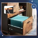 DEVAISE 3 Drawer Mobile File Cabinet, Wood Lateral Filing Cabinet, Printer Stand with Open Shelves for Home Office, Rustic Brown - Image 5