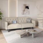 Yaheetech 63” Convertible Couch Sofa Bed with 2 USB, Reclining Futon Sleeper with Adjustable Backrest & Removable Armrests, Mid Century Modern Loveseat for Living Room, Apartment, Office Beige - Image 3