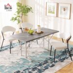 HOMCOM 47"-63" Expandable Dining Table for 4-6 People, Farmhouse Extendable Dining Room Table with Heavy Duty Metal Trestle Base, Rectangle Kitchen Table, Distressed Gray - Image 4